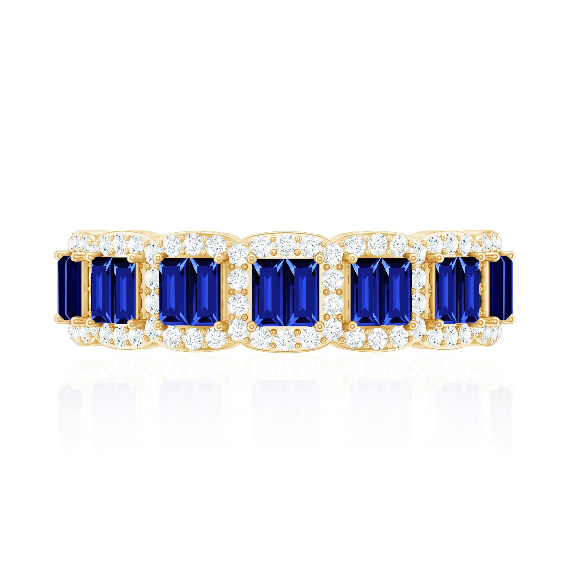Certified Lab Grown Blue Sapphire Eternity Wedding Band with Diamond