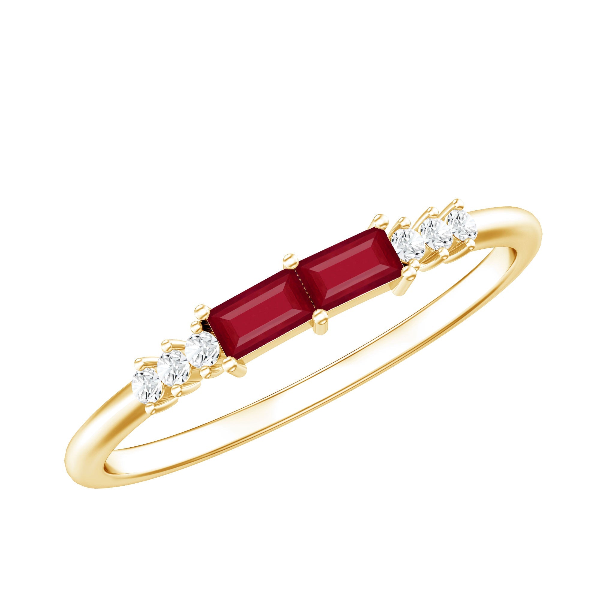 Natural Baguette Ruby 2 Stone Promise Ring with Diamond