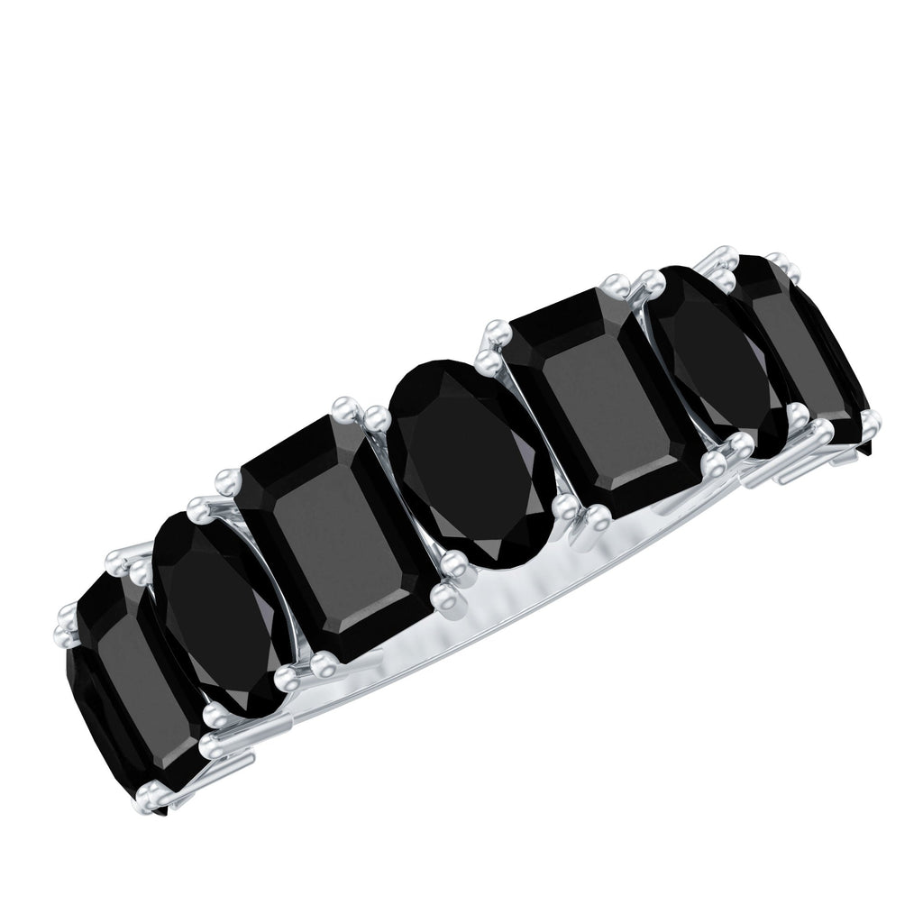 4.40 Carat Oval and Emerald Cut Black Onyx Half Eternity Wedding Band