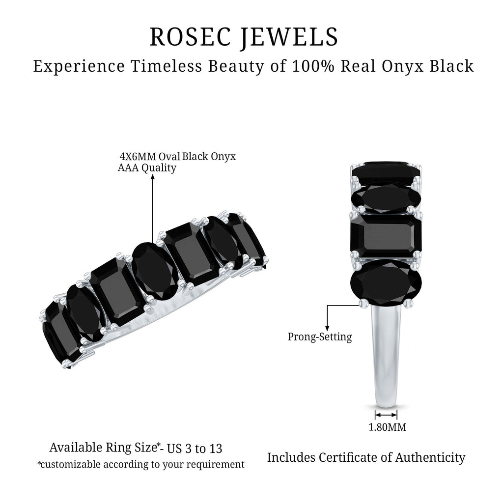 4.40 Carat Oval and Emerald Cut Black Onyx Half Eternity Wedding Band