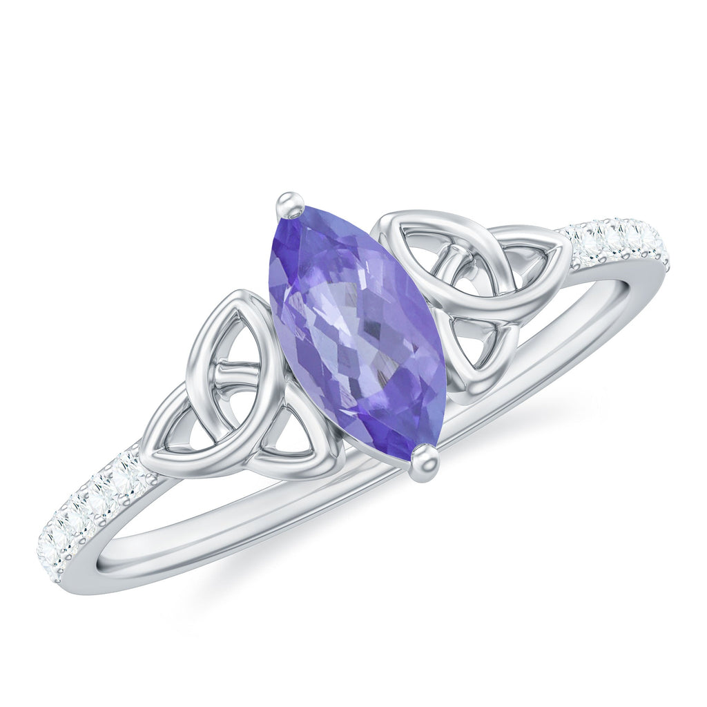 Real Marquise Tanzanite Diamond Engagement Ring with Celtic Knot