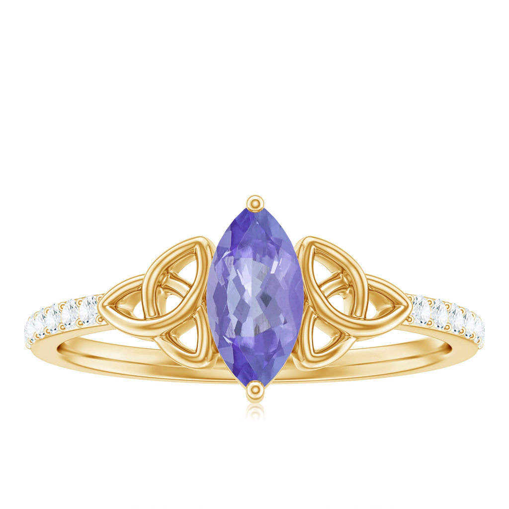 Real Marquise Tanzanite Diamond Engagement Ring with Celtic Knot