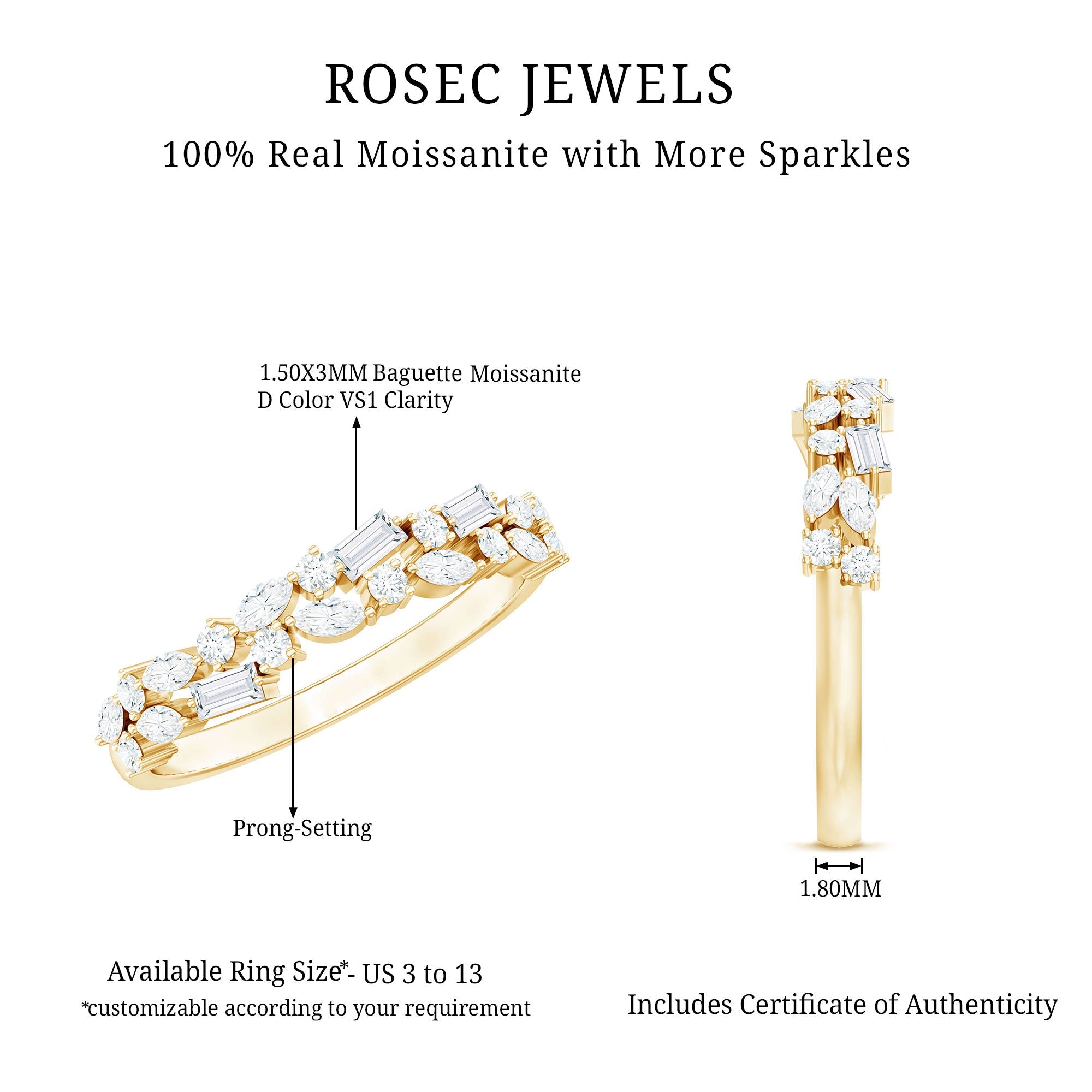 Unique Moissanite Half Eternity Band Ring for Women