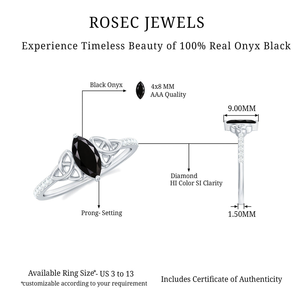 Genuine Black Onyx and Diamond Celtic Design Engagement Ring