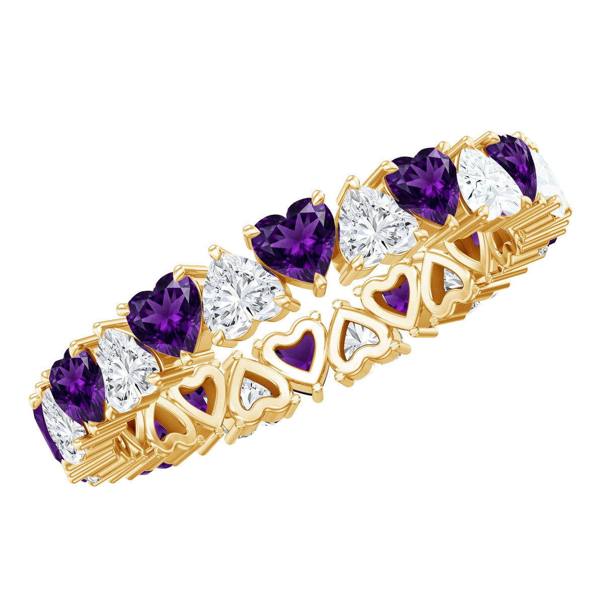 Certified Natural Amethyst Heart Eternity Ring with Moissanite