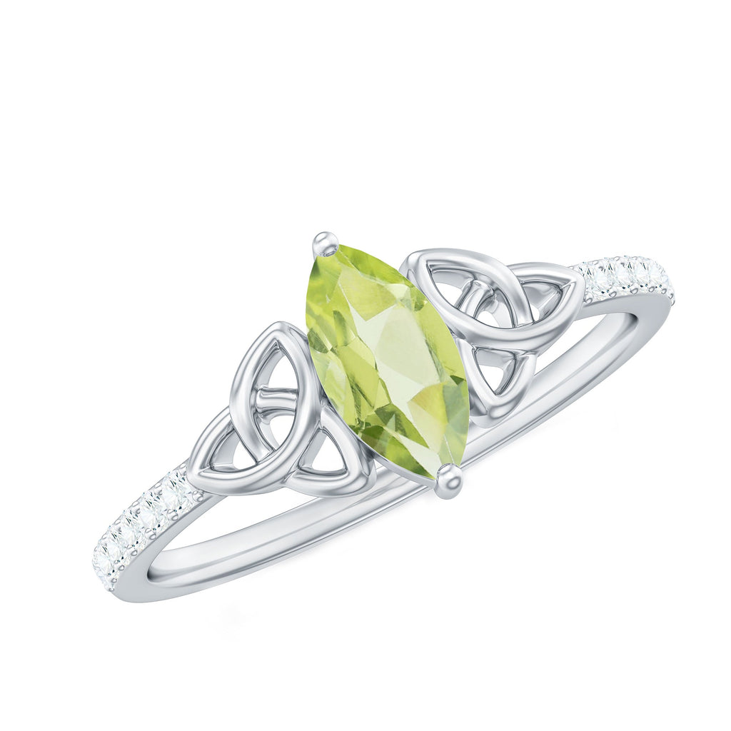 Natural 0.7 Carat Peridot Diamond Marquise Engagement Ring with Celtic Knot