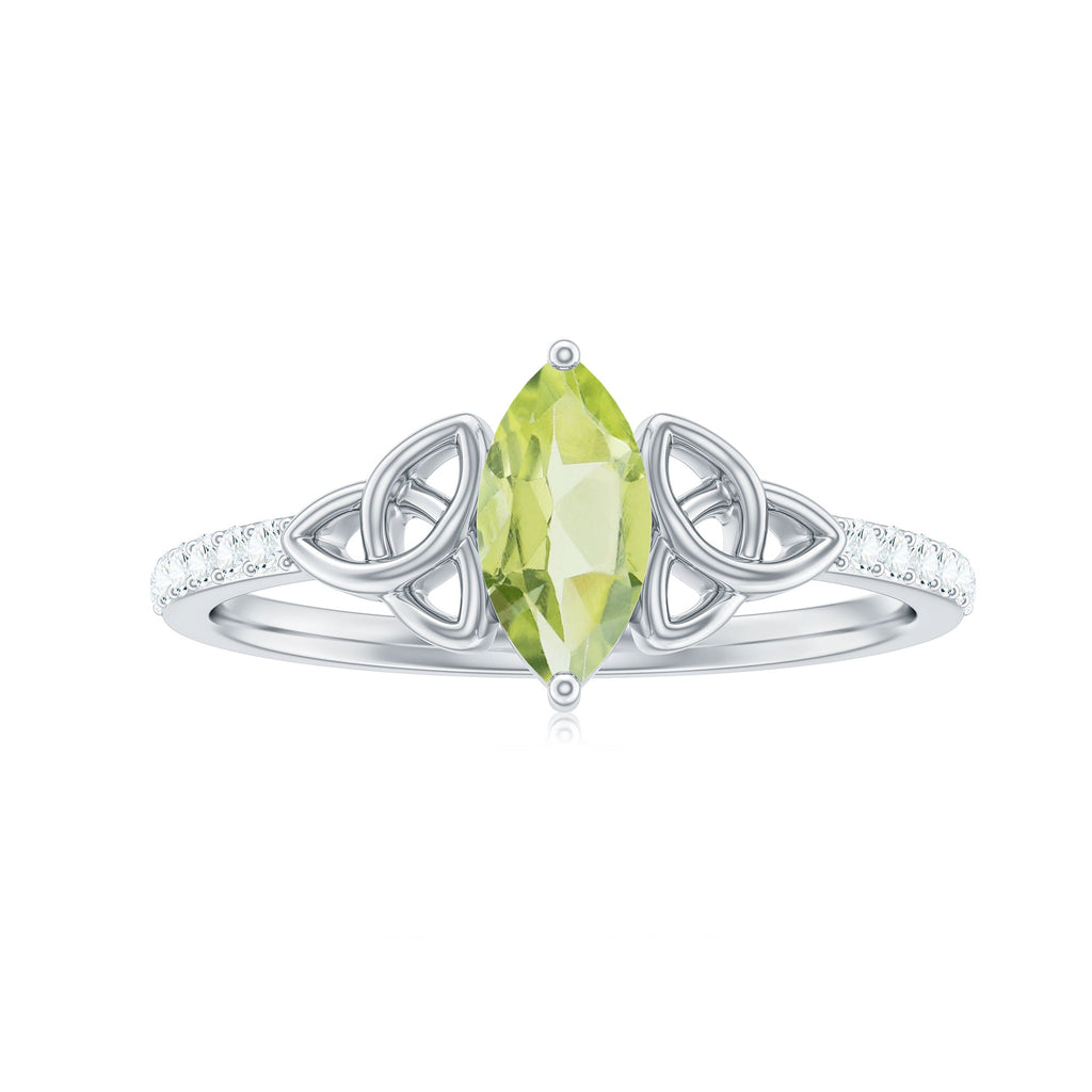 Natural 0.7 Carat Peridot Diamond Marquise Engagement Ring with Celtic Knot