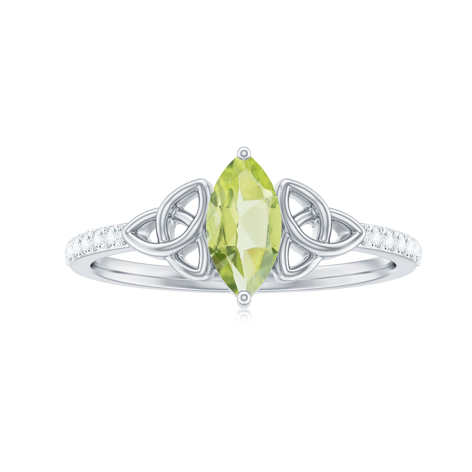 Natural 0.7 Carat Peridot Diamond Marquise Engagement Ring with Celtic Knot