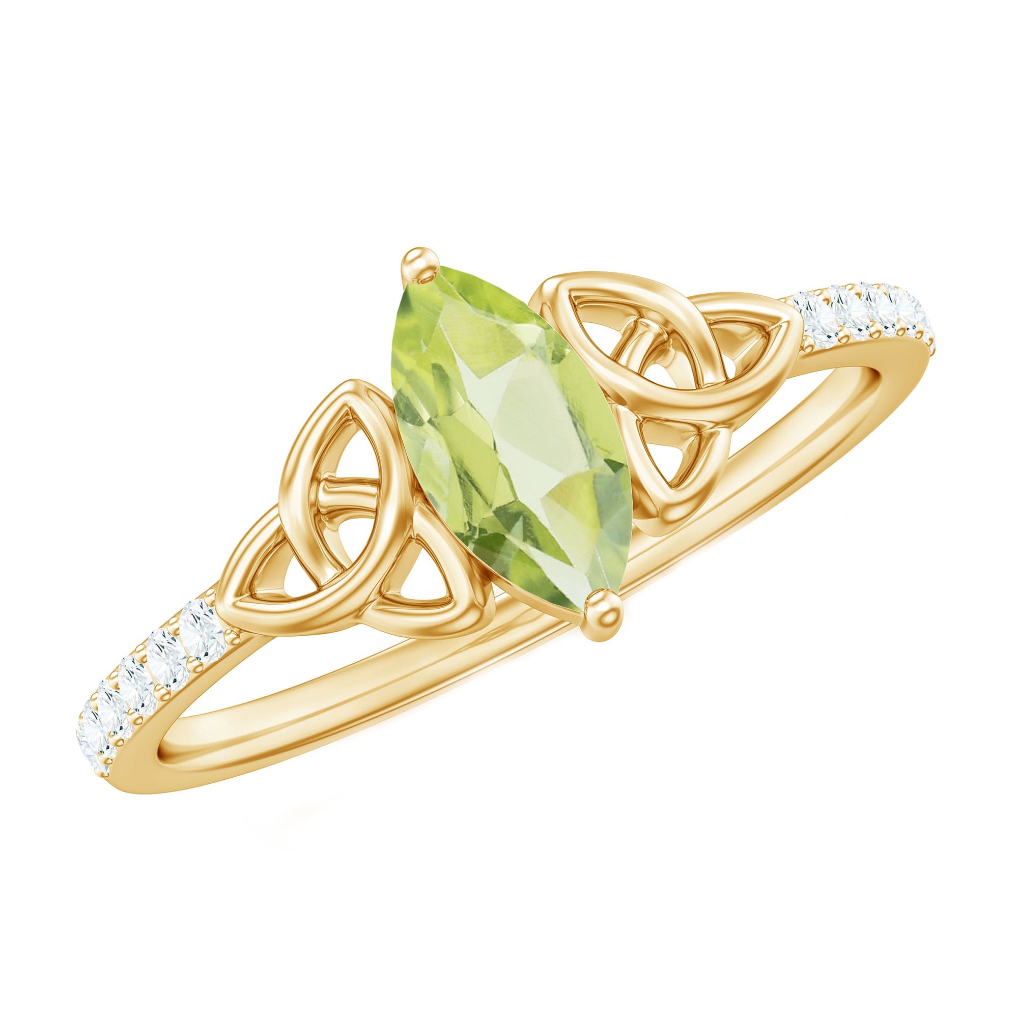 Natural 0.7 Carat Peridot Diamond Marquise Engagement Ring with Celtic Knot