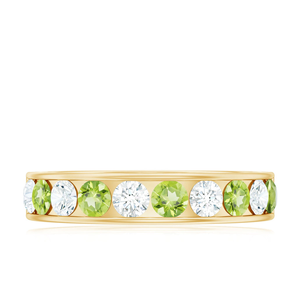 Channel Set Peridot and Diamond Half Eternity Ring for Women
