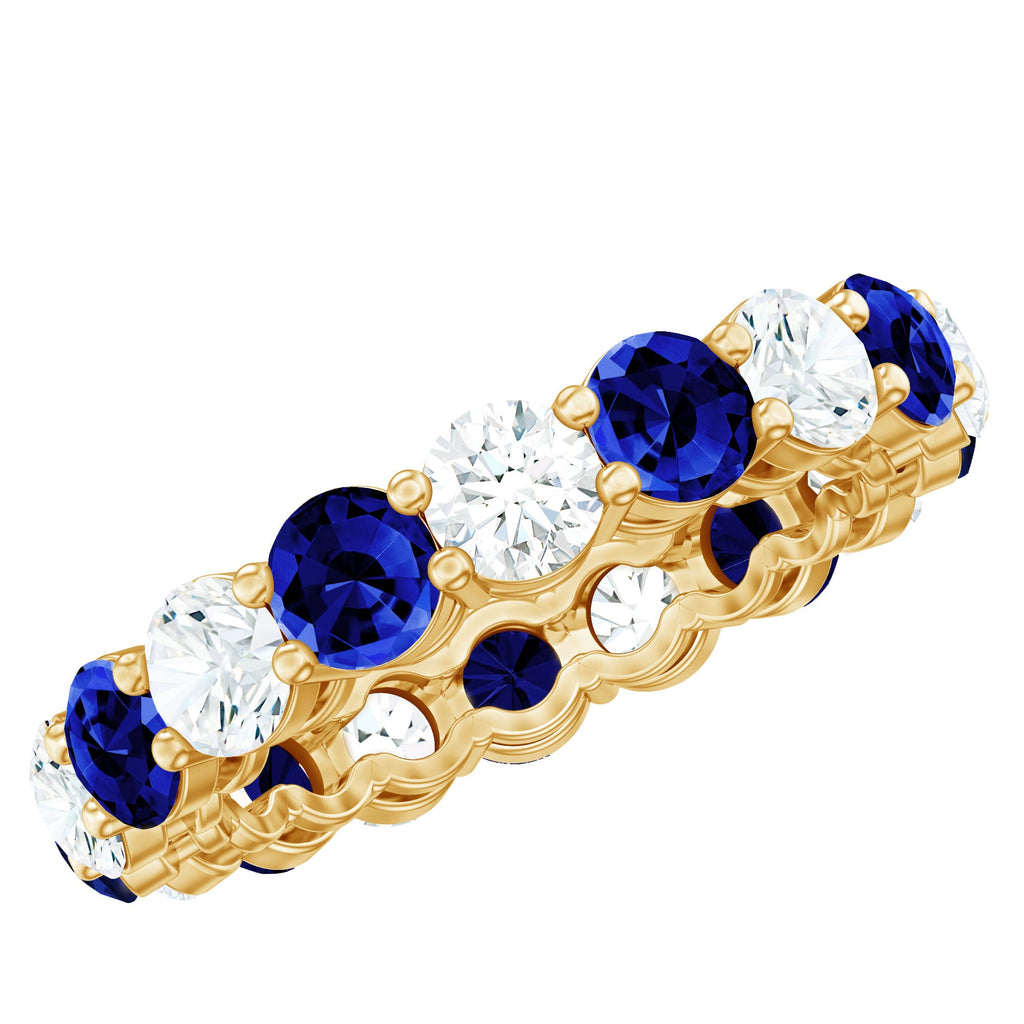 Certified Round Lab Grown Blue Sapphire Eternity Band Ring with Moissanite
