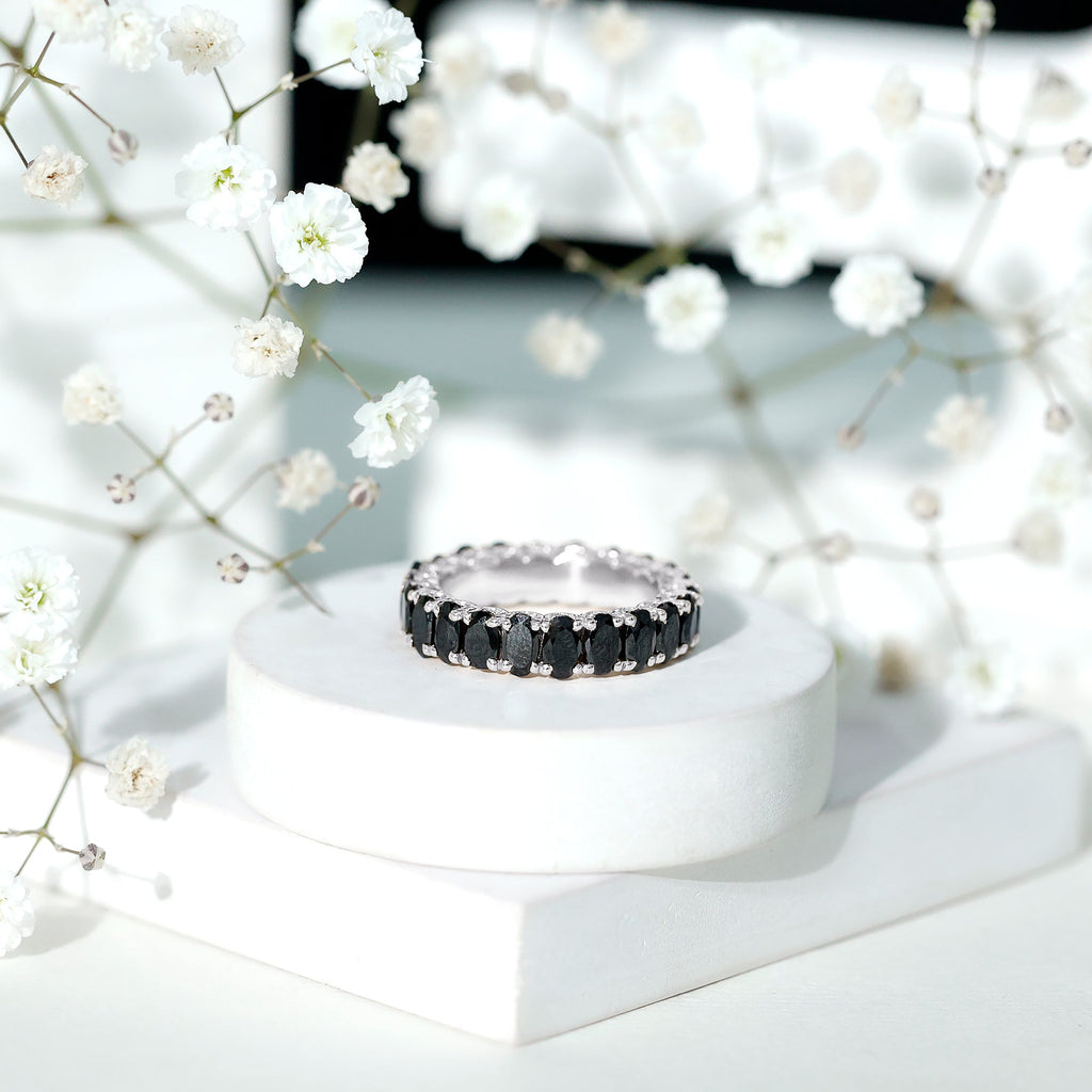Oval Shaped Black Onyx Wedding Band for Women