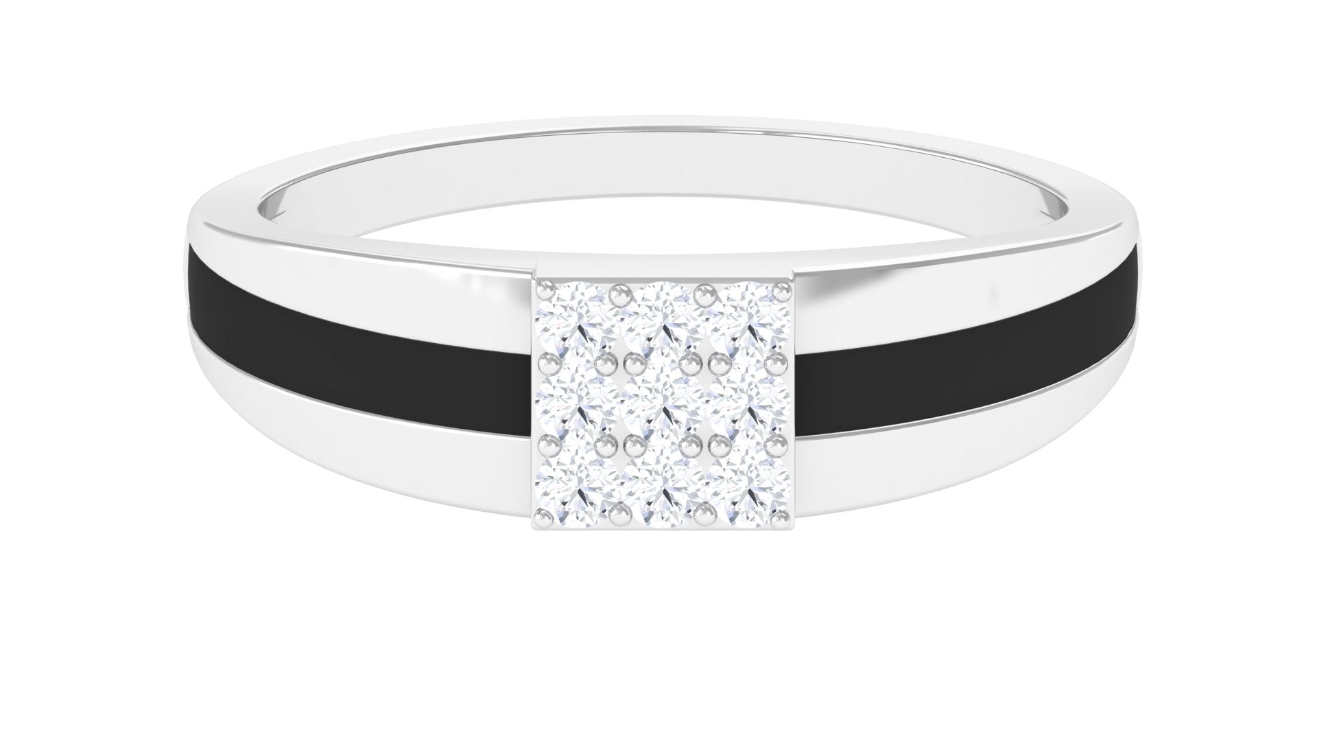 Certified Real Diamond Mens Engagement Band with Black Enamel
