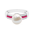 8 Carat Freshwater Pearl Solitaire Engagement Ring with Ruby and Diamond