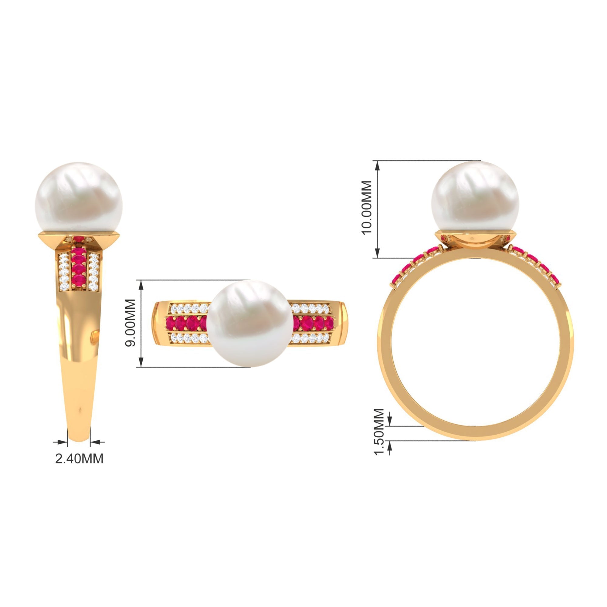 8 Carat Freshwater Pearl Solitaire Engagement Ring with Ruby and Diamond