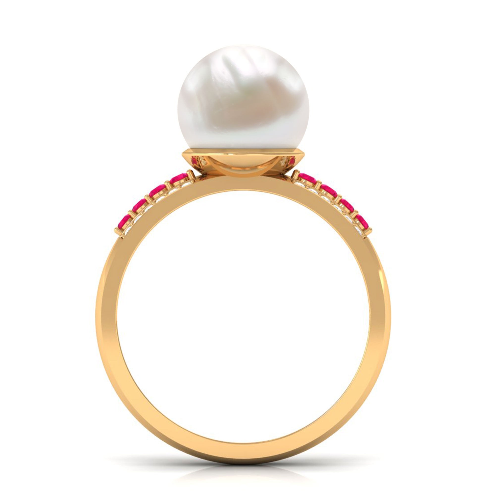 8 Carat Freshwater Pearl Solitaire Engagement Ring with Ruby and Diamond