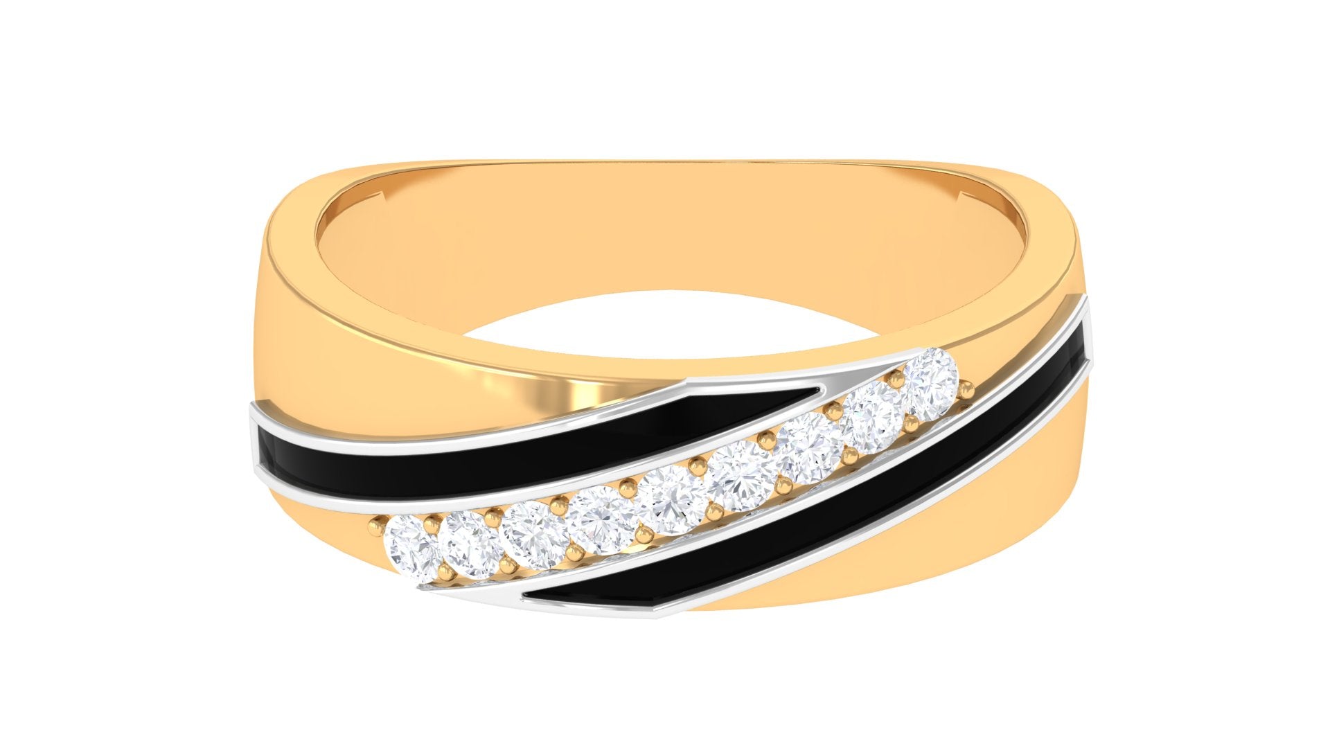 Certified Natural Diamond Mens Wedding Band with Black Enamel
