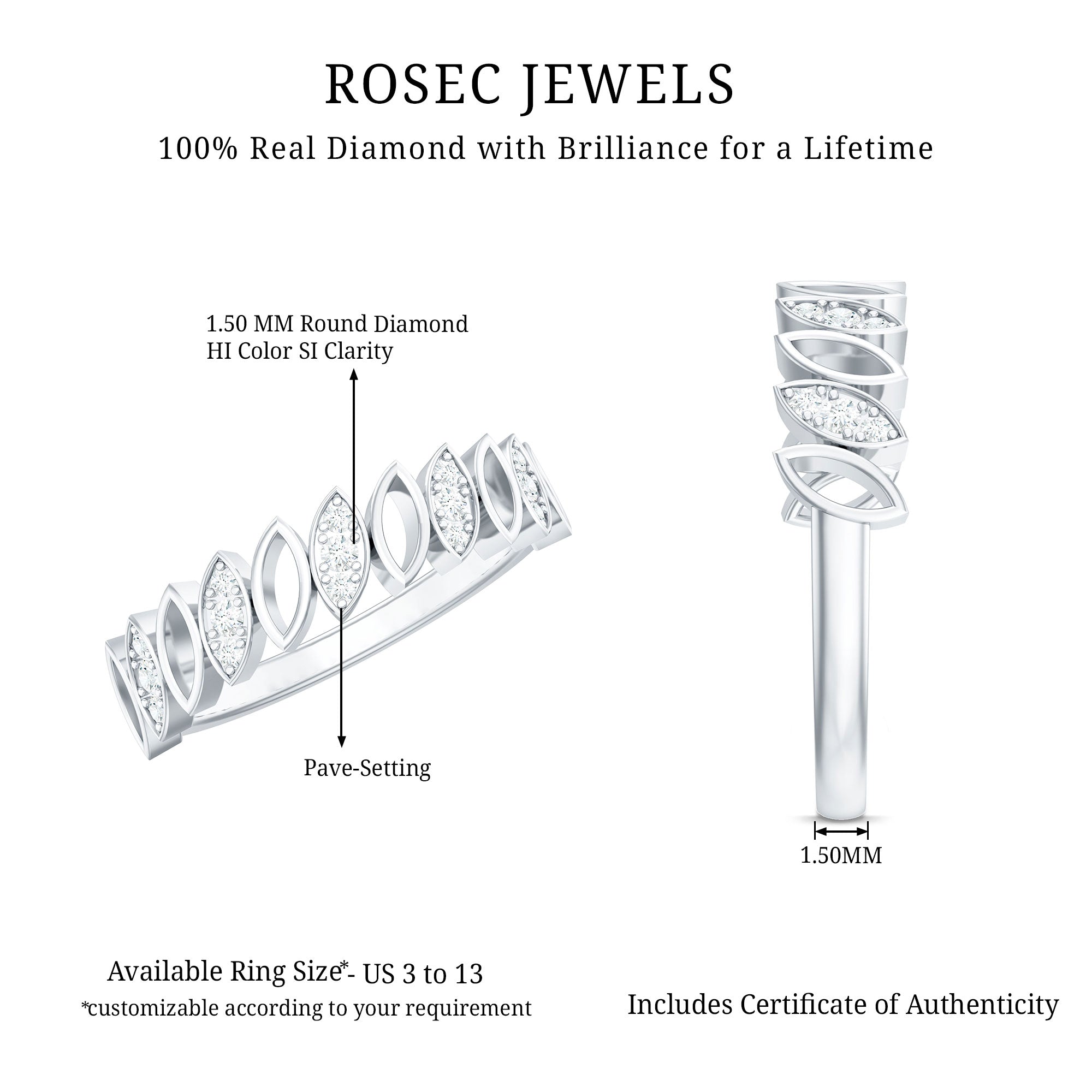 Natural Diamond Marquise Half Eternity Ring for Women