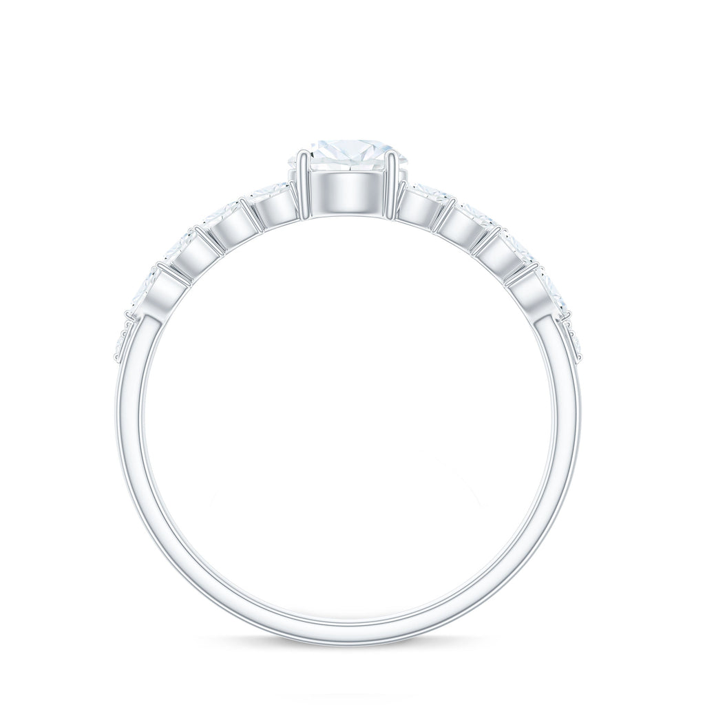 Round Shape Moissanite Engagement Ring with Marquise Side Stones