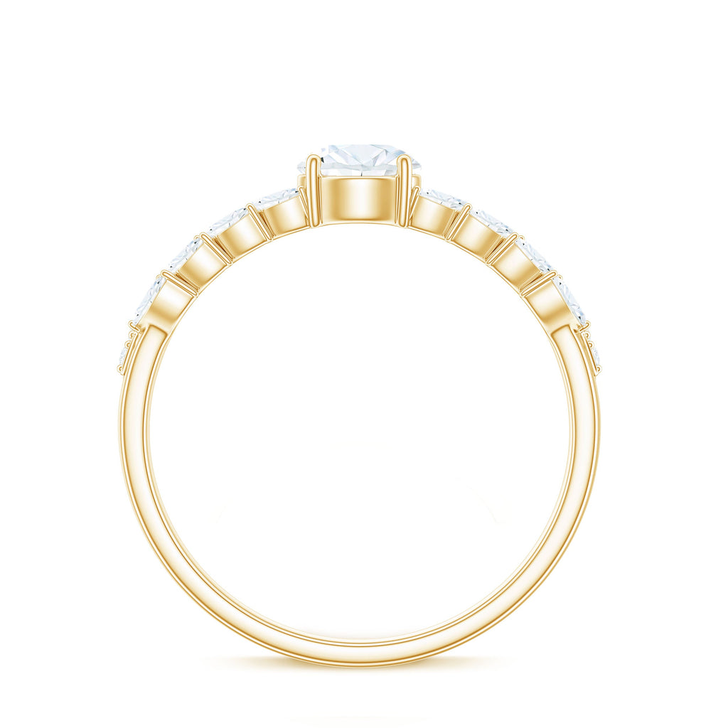 Round Shape Moissanite Engagement Ring with Marquise Side Stones
