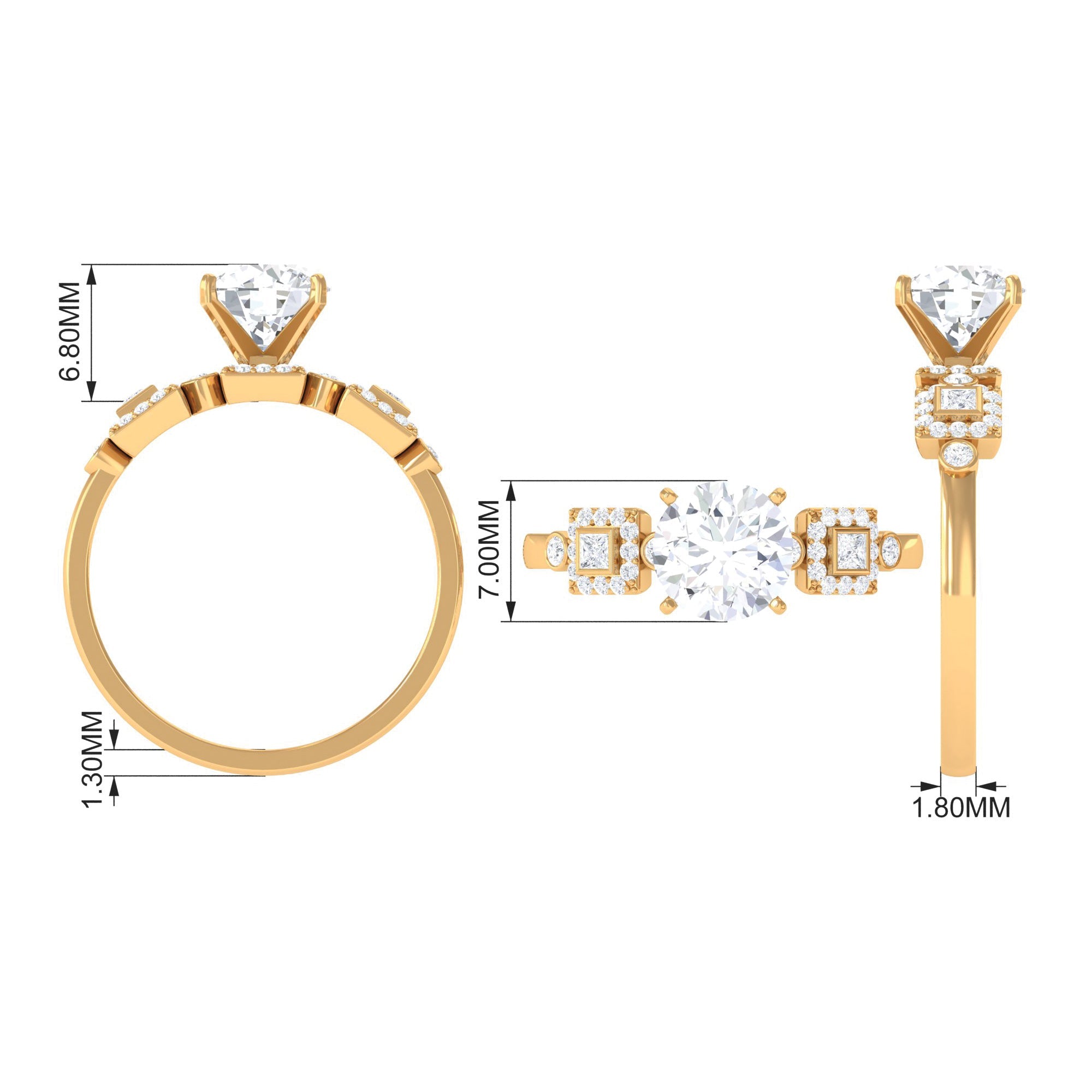 Round Cut Moissanite Antique Looking Engagement Ring