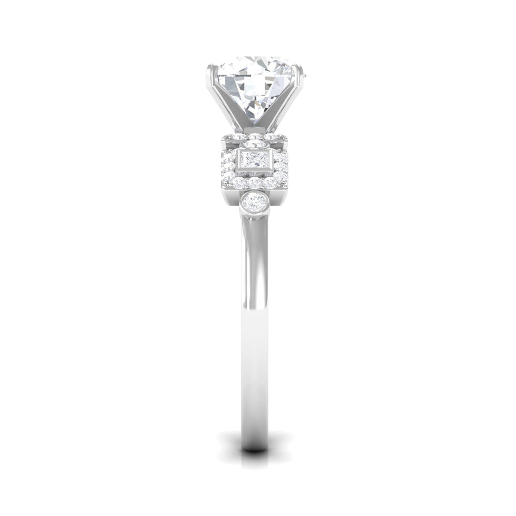 Round Cut Moissanite Antique Looking Engagement Ring