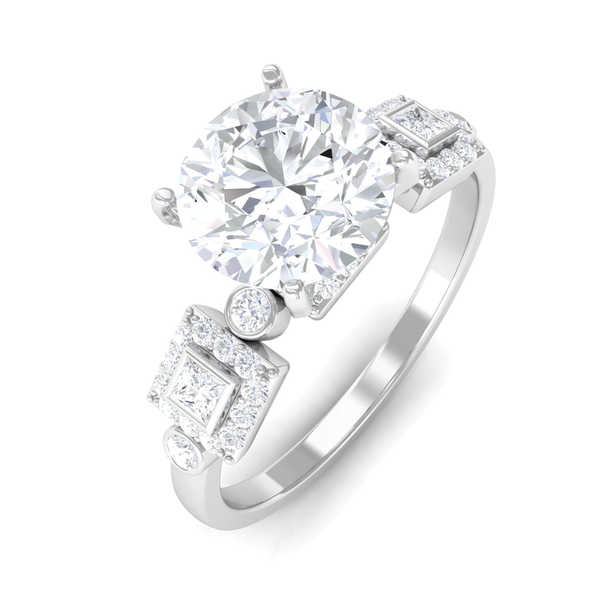 Round Cut Moissanite Antique Looking Engagement Ring