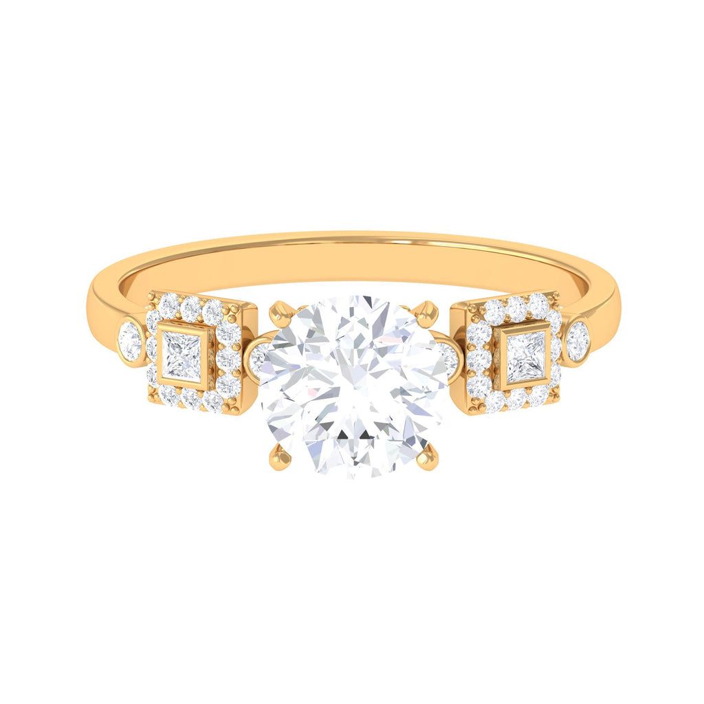 Round Cut Moissanite Antique Looking Engagement Ring