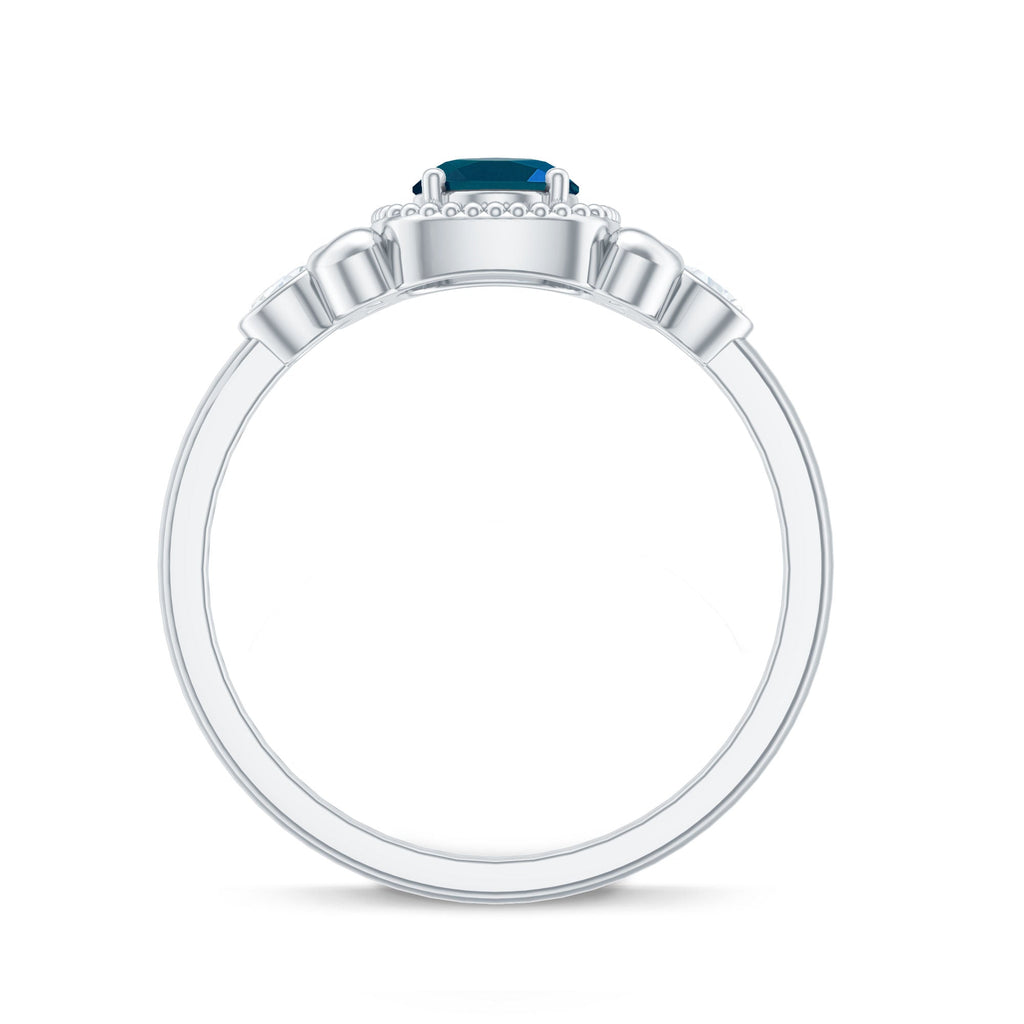 London Blue Topaz and Diamond Art Deco Engagement Ring