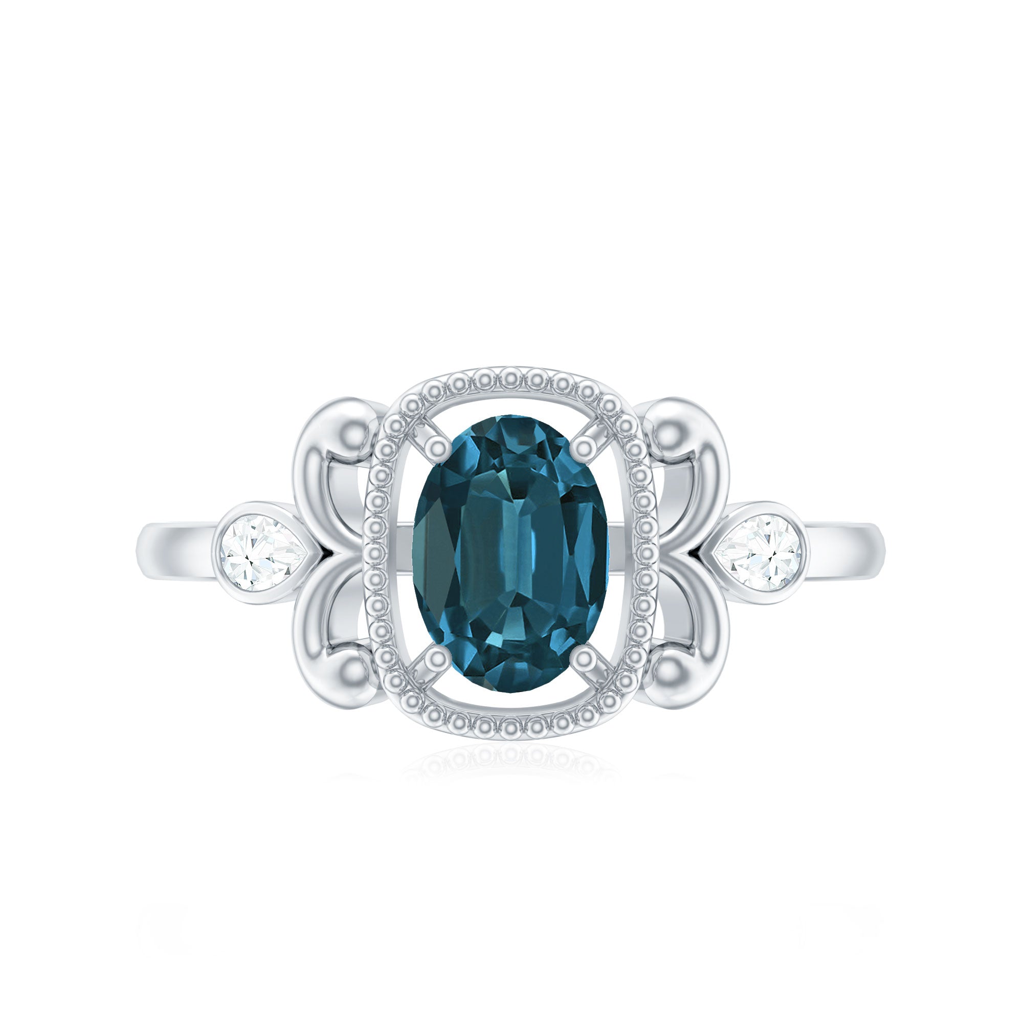 London Blue Topaz and Diamond Art Deco Engagement Ring