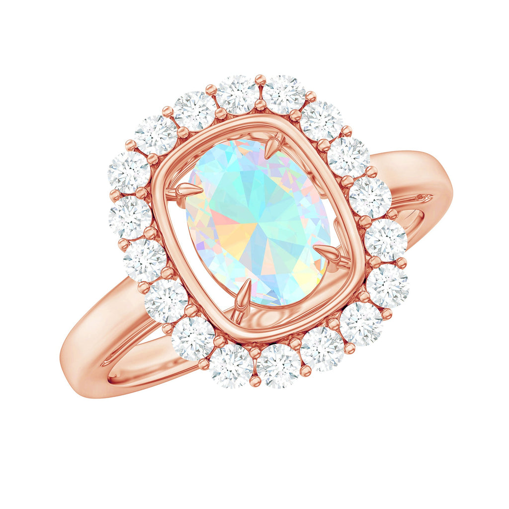 1.2 Carat Oval Cut Ethiopian Opal Halo Engagement Ring with Moissanite