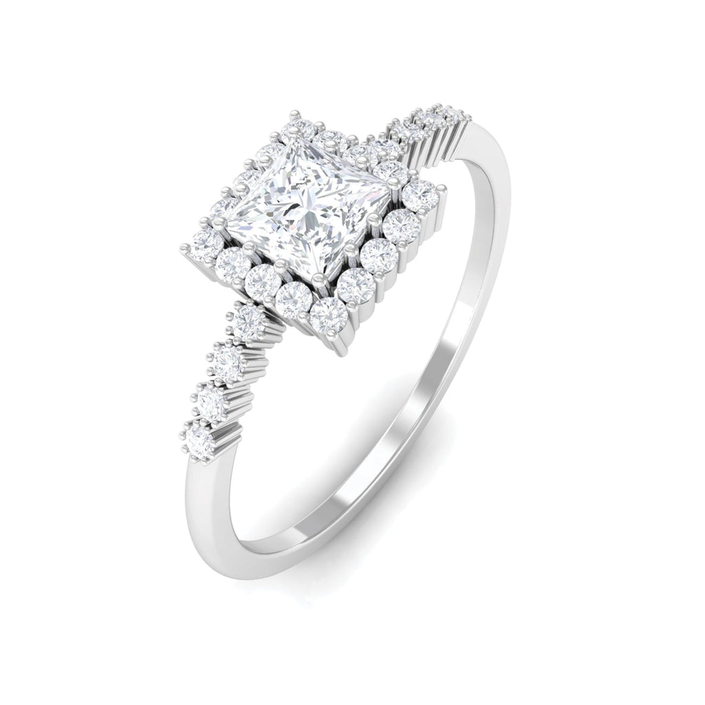 Certified Princess Cut Moissanite Engagement Ring with Halo