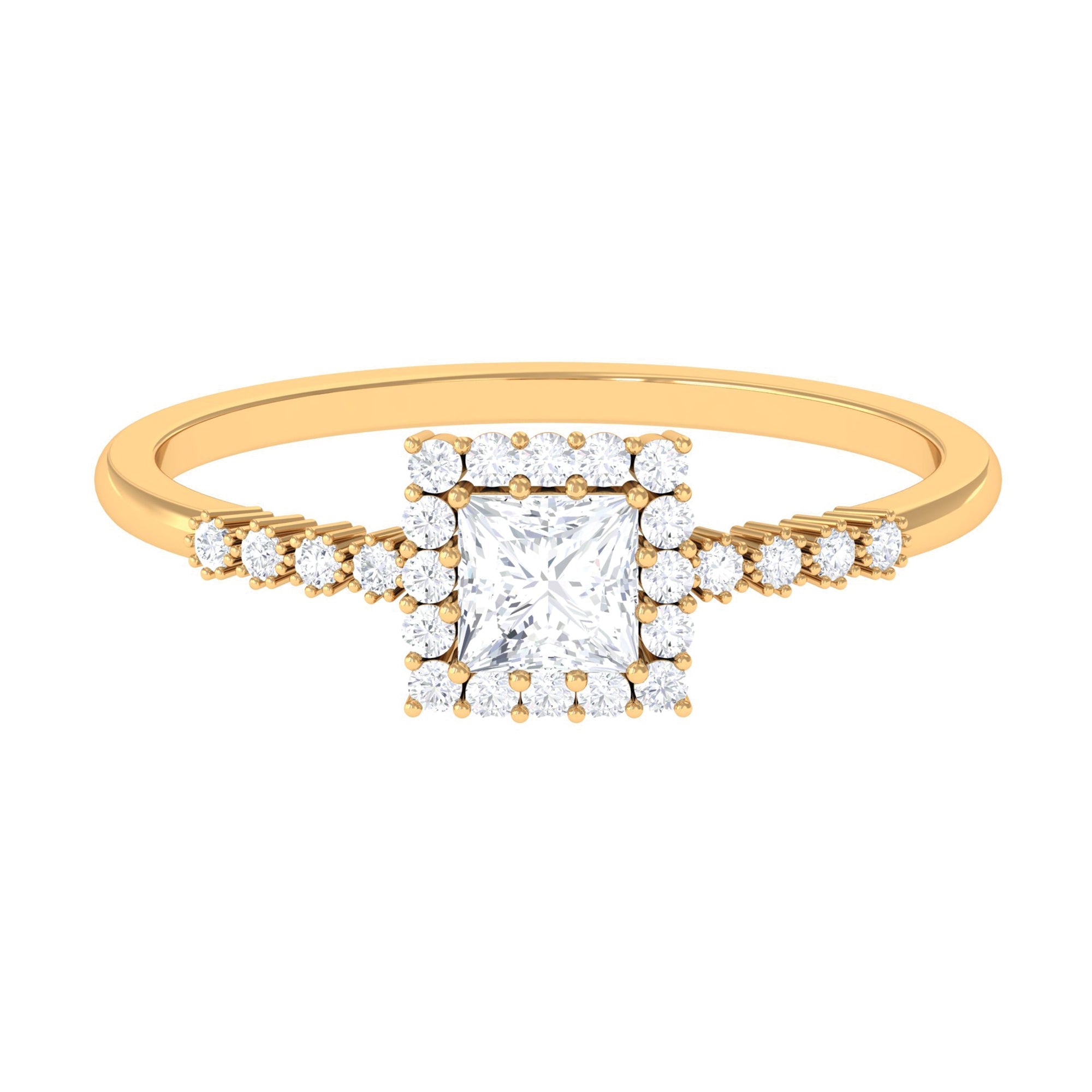 Certified Princess Cut Moissanite Engagement Ring with Halo