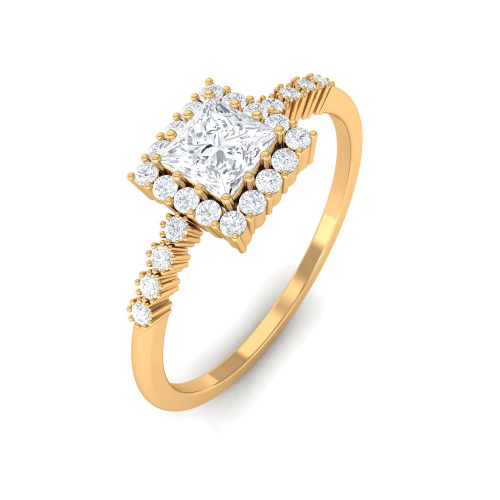 Certified Princess Cut Moissanite Engagement Ring with Halo