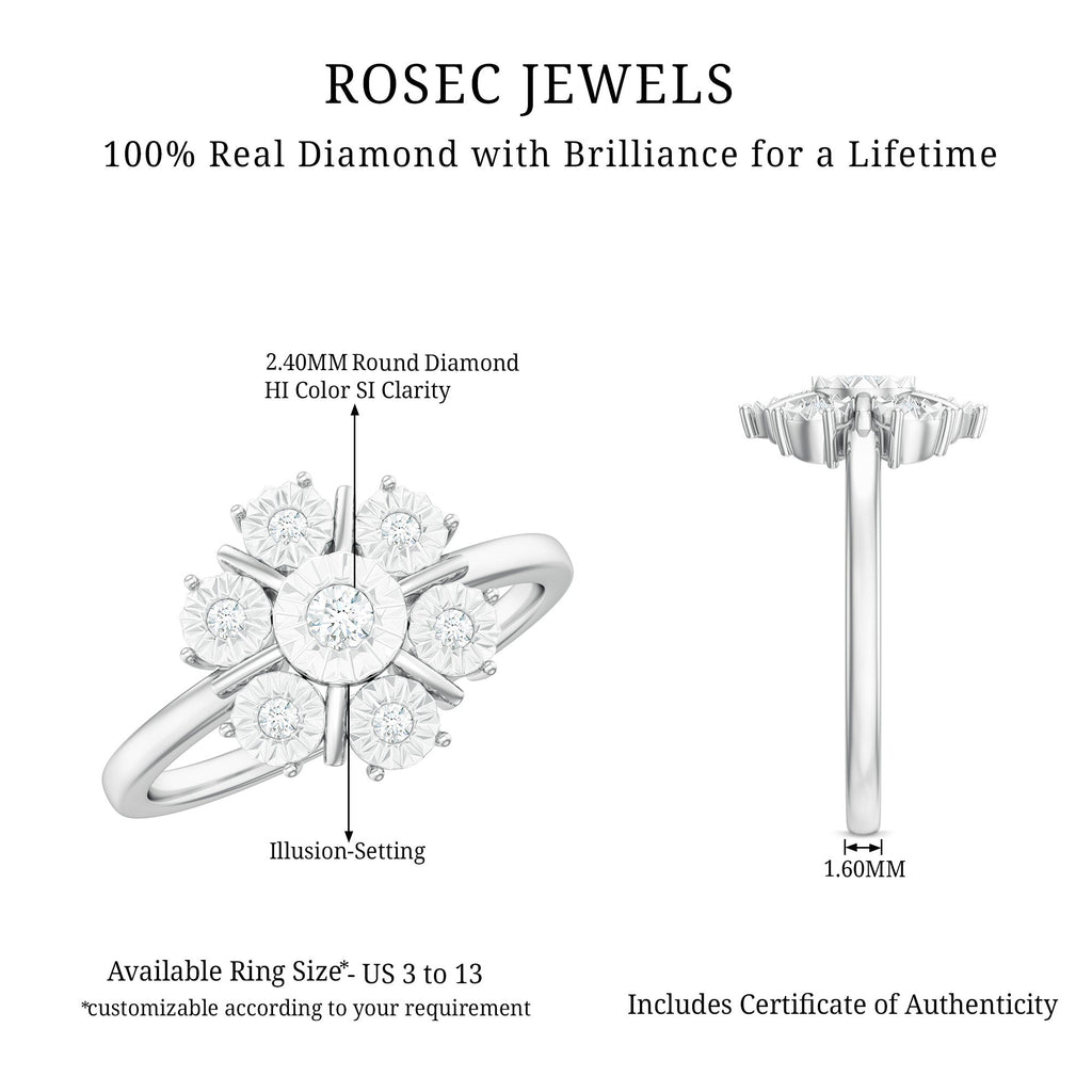 Natural Diamond Cluster Engagement Ring in Illusion Setting