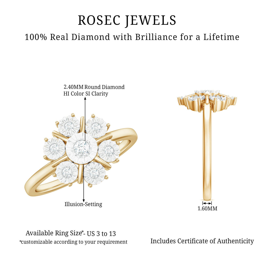 Natural Diamond Cluster Engagement Ring in Illusion Setting
