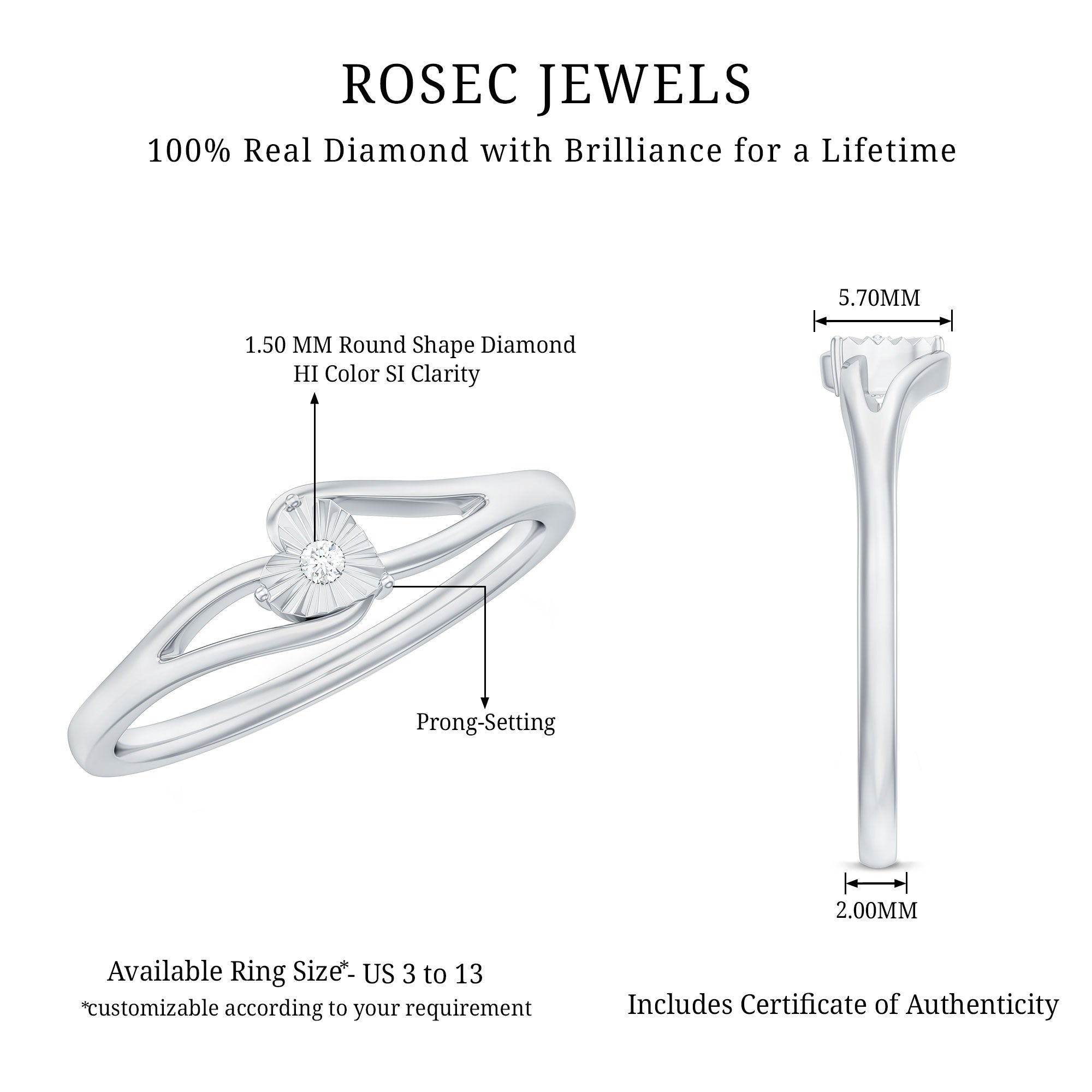 Certified Real Heart Promise Ring with Split Shank