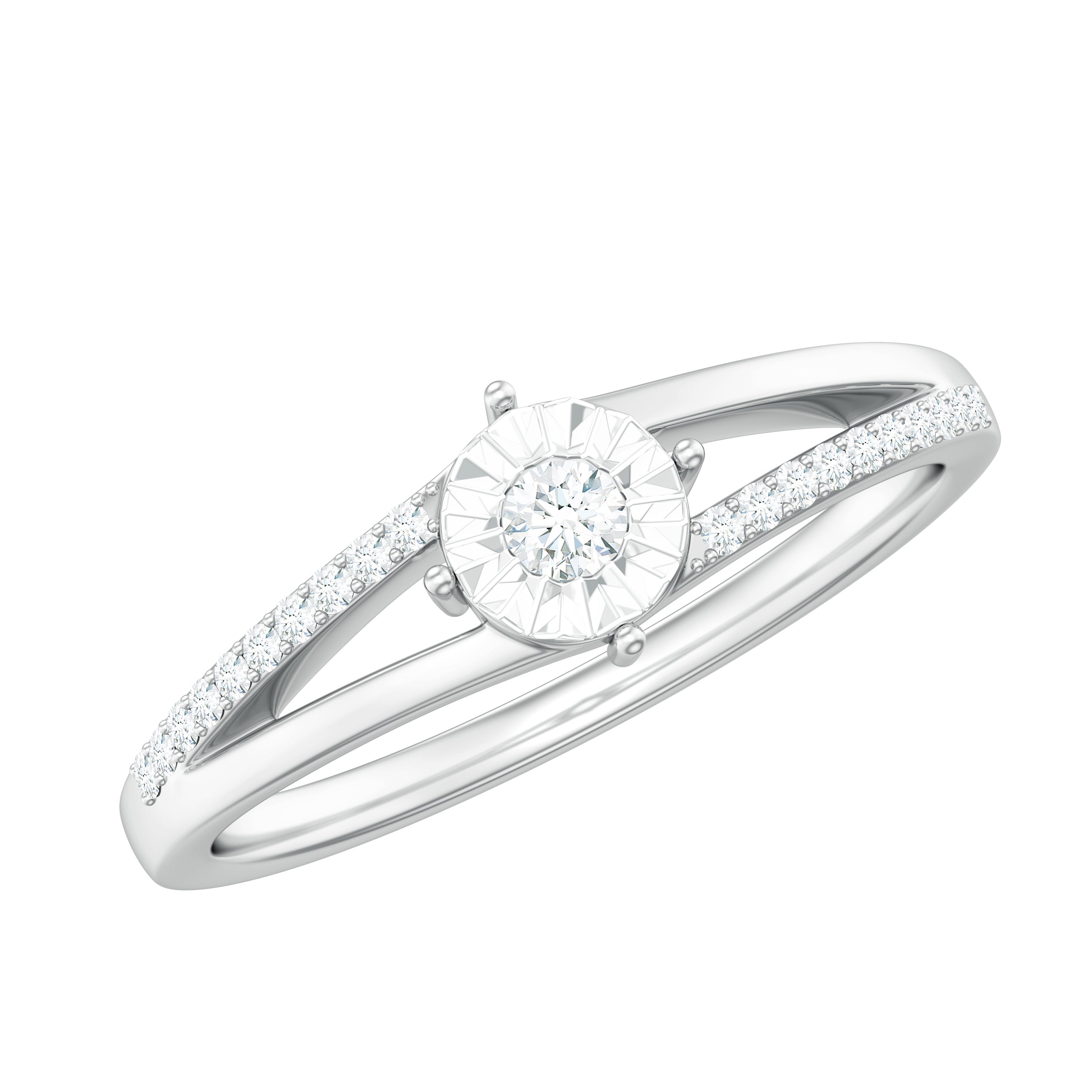 Natural Diamond Engagement Ring with Split Shank