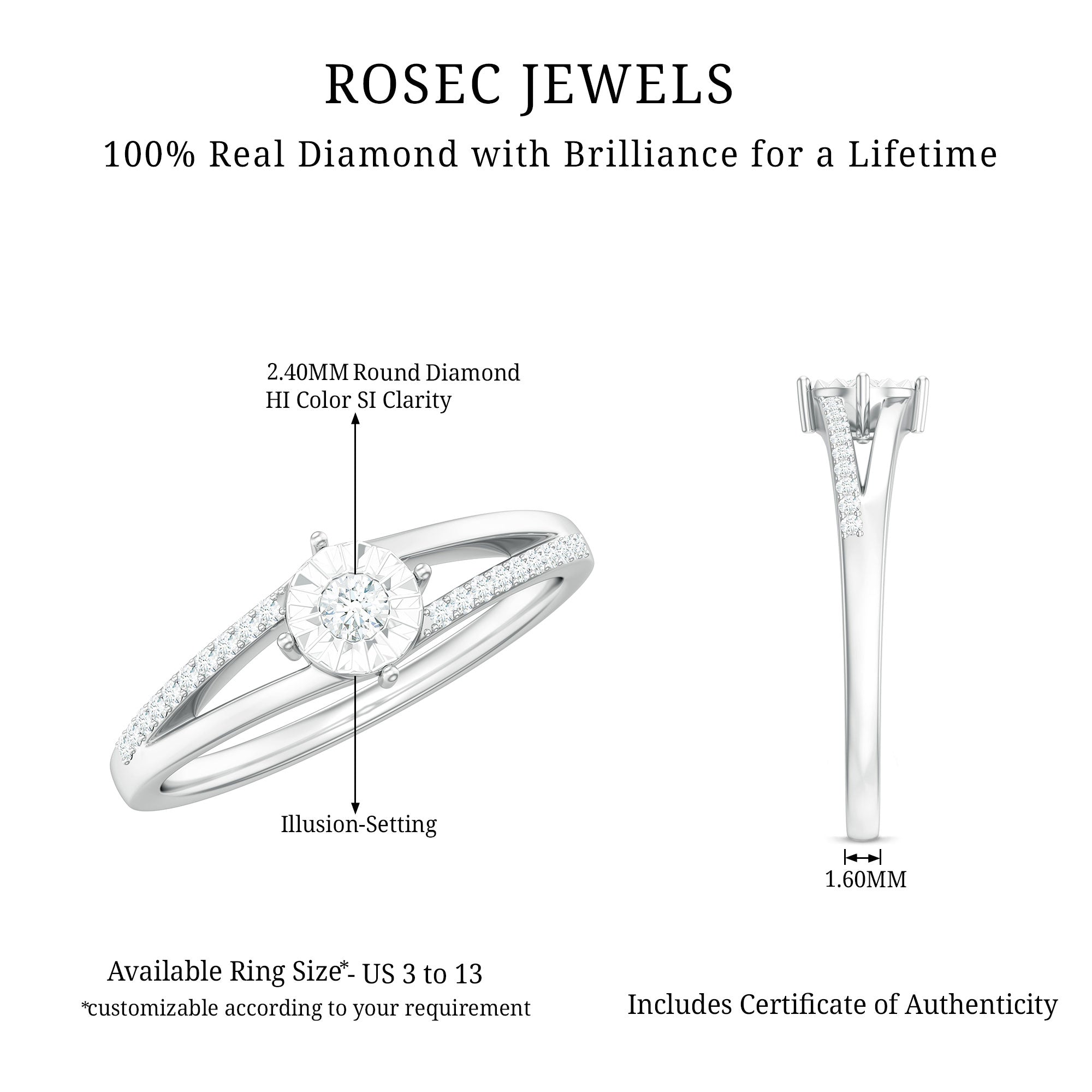 Natural Diamond Engagement Ring with Split Shank