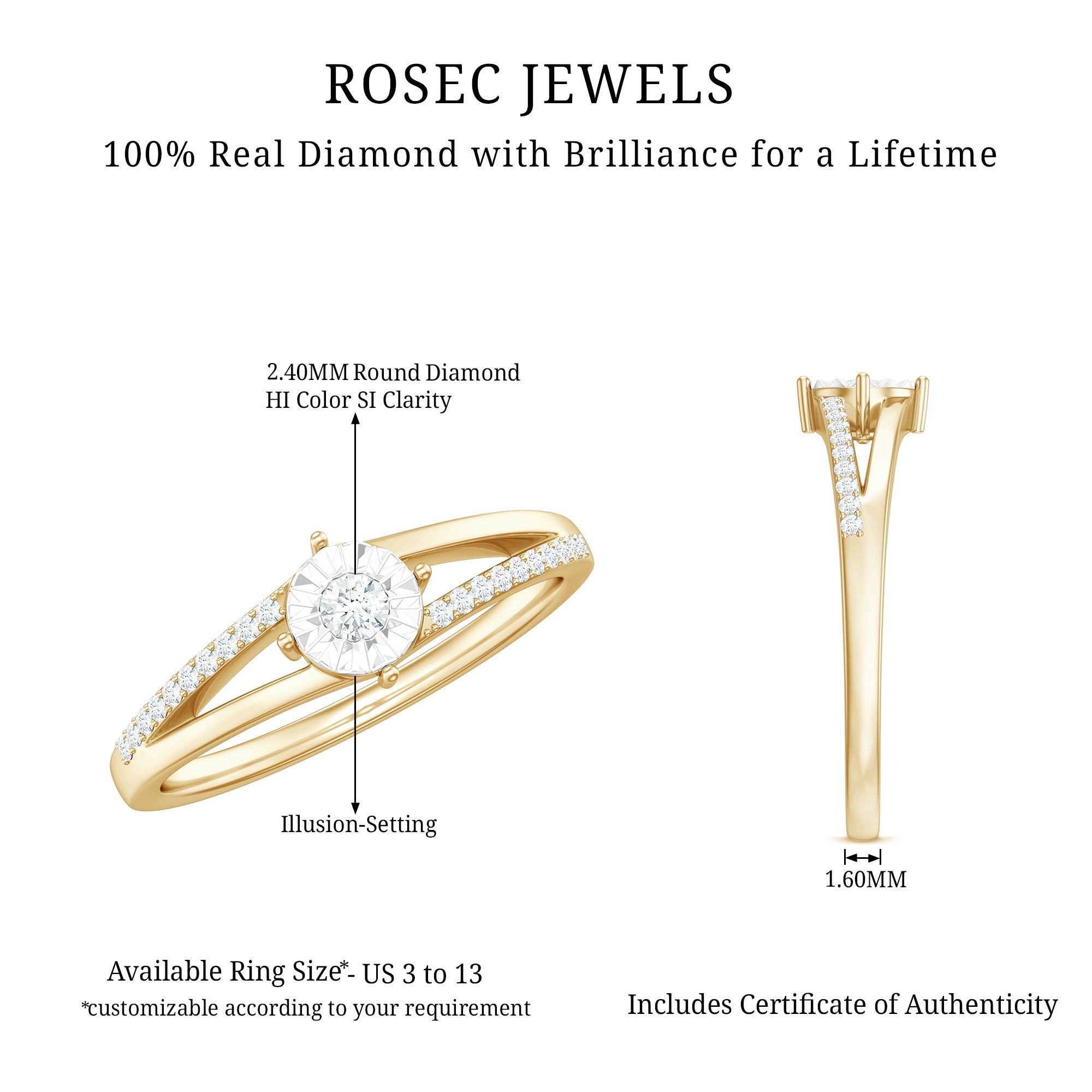 Natural Diamond Engagement Ring with Split Shank