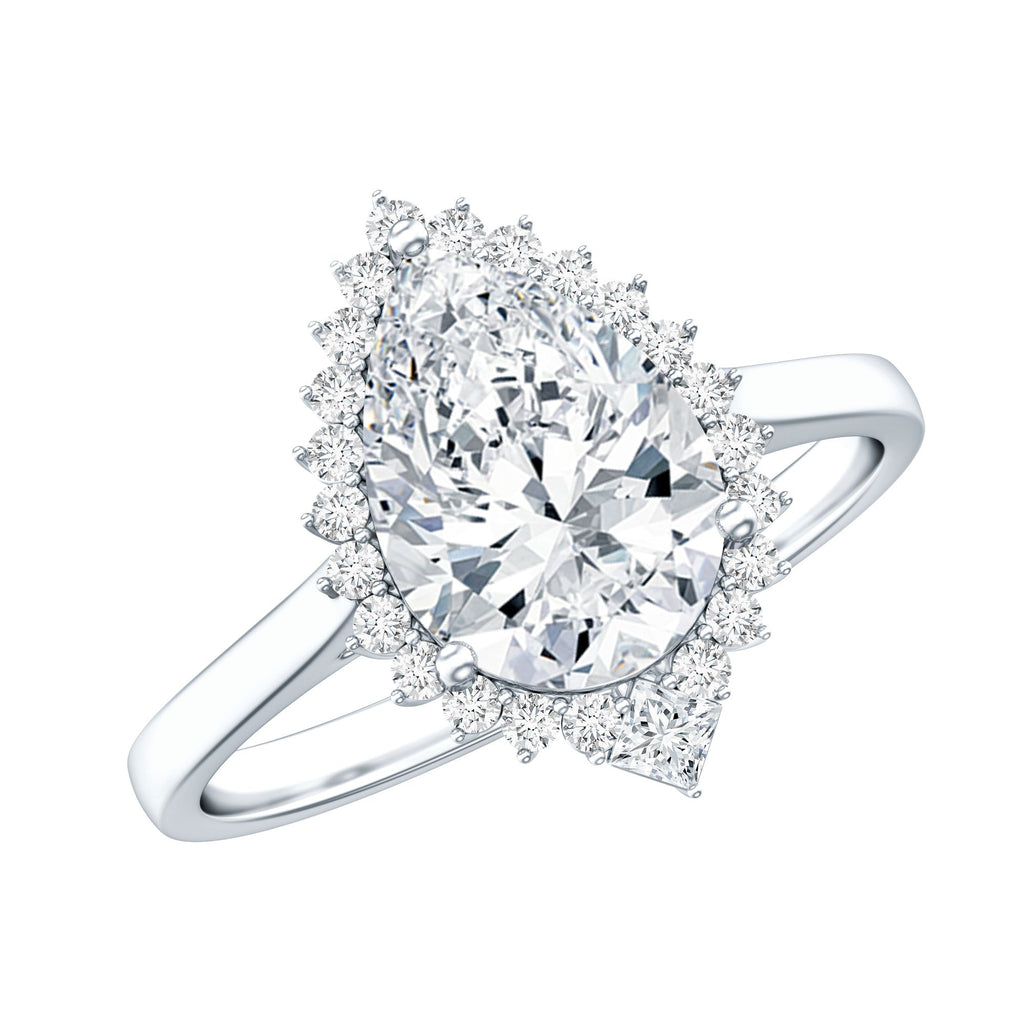 Pear Shape Moissanite Huge Engagement Ring with Halo