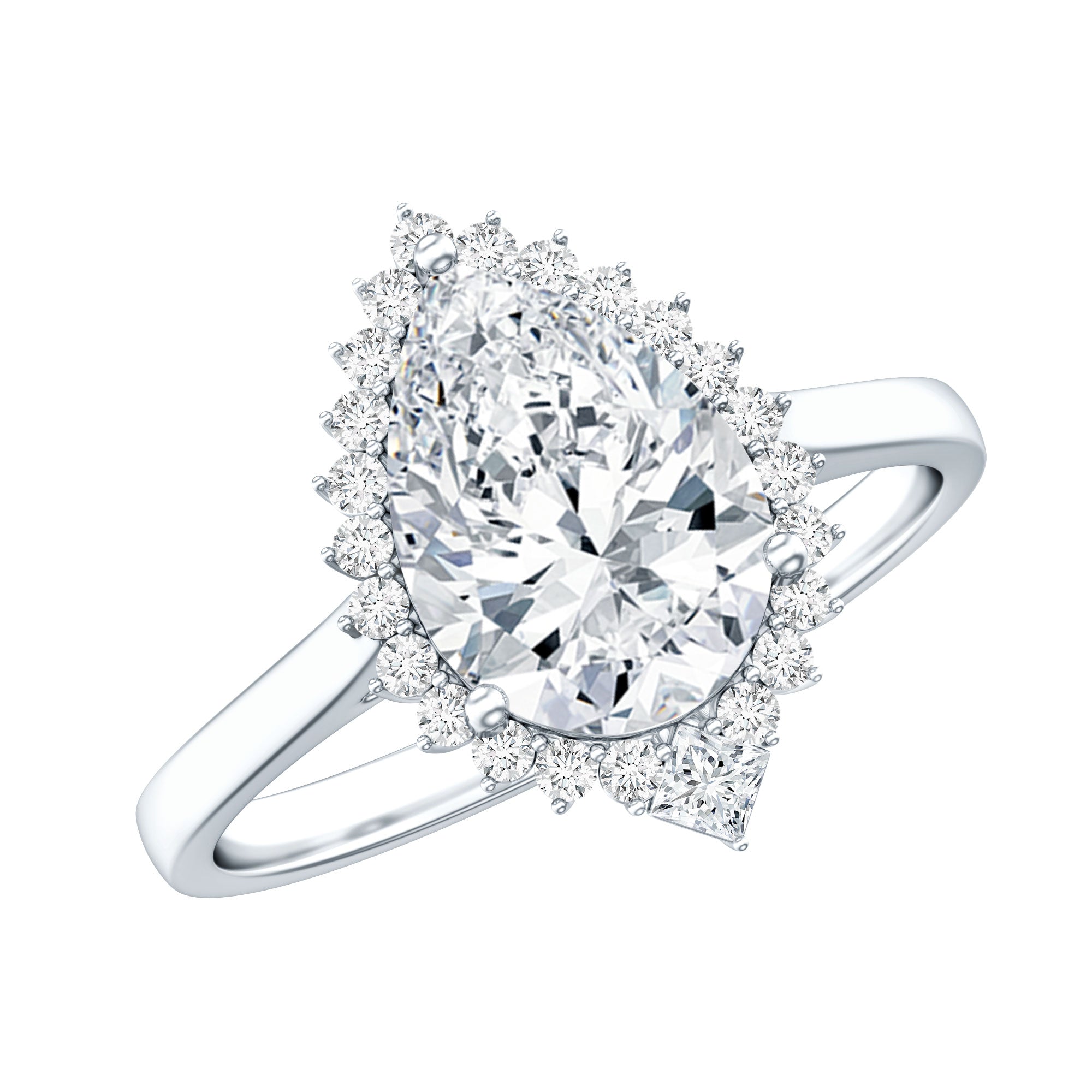 Pear Shape Moissanite Huge Engagement Ring with Halo