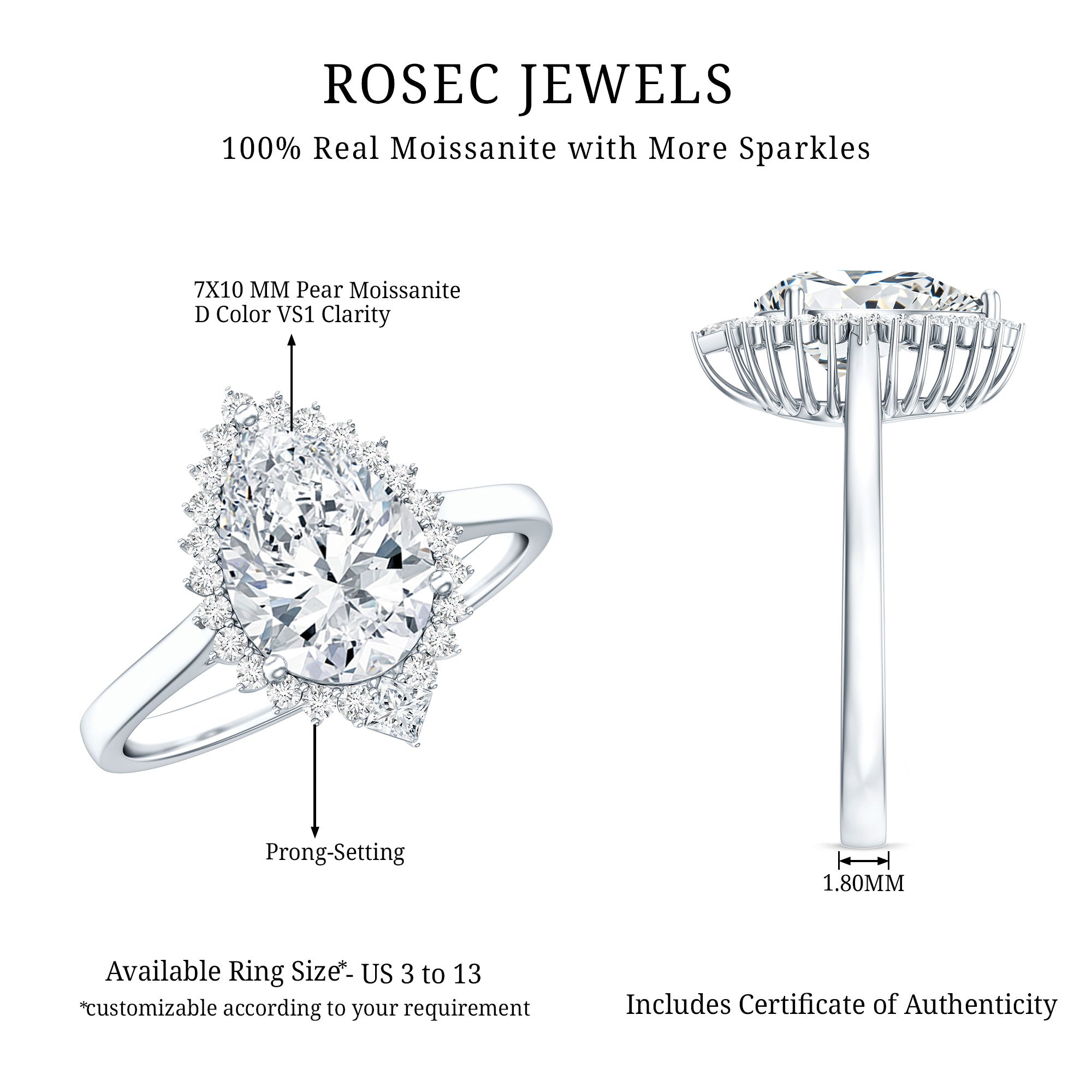 Pear Shape Moissanite Huge Engagement Ring with Halo