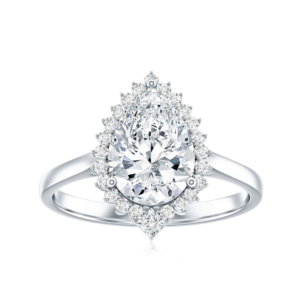 Pear Shape Moissanite Huge Engagement Ring with Halo