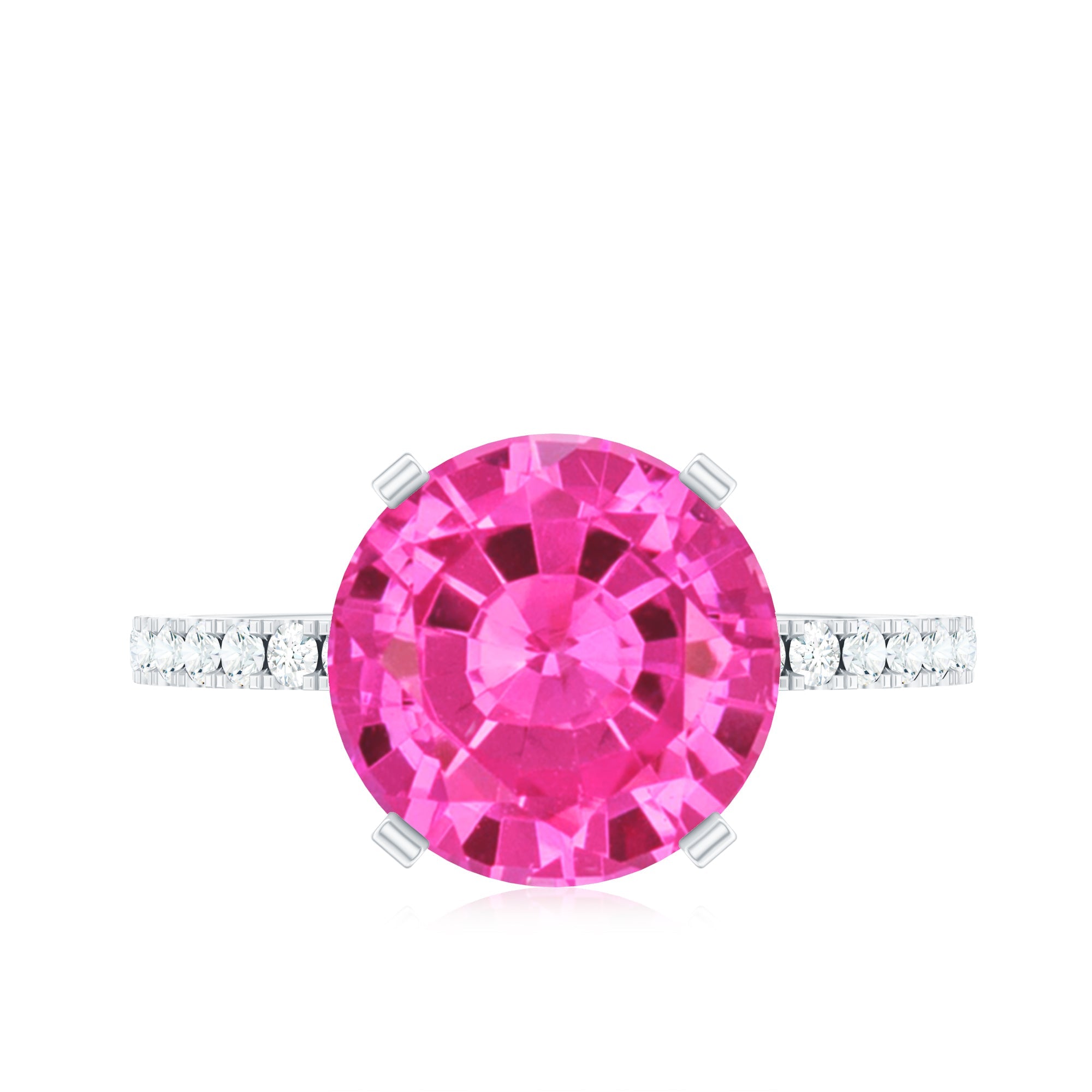 Round Created Pink Sapphire Solitaire Engagement Ring with Diamond