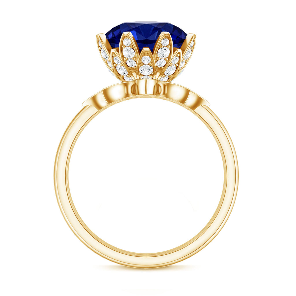 Nature Inspired 4.5 Carat Lab Grown Blue Sapphire Diamond Engagement Ring with Enhancer