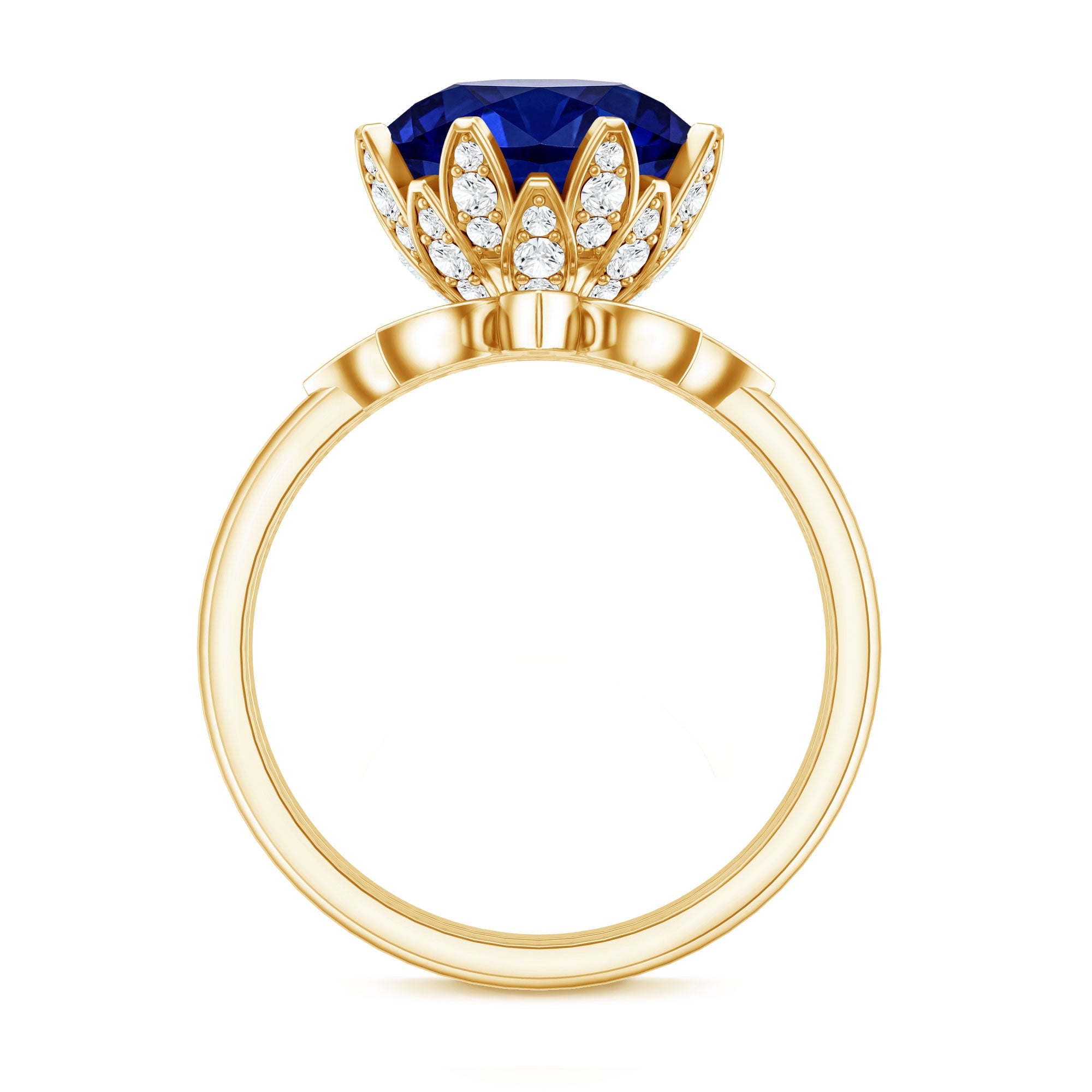 Nature Inspired 4.5 Carat Lab Grown Blue Sapphire Diamond Engagement Ring with Enhancer