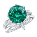 Floral Inspired Lab Grown Emerald Bridal Engagement Ring With Moissanite Enhancer