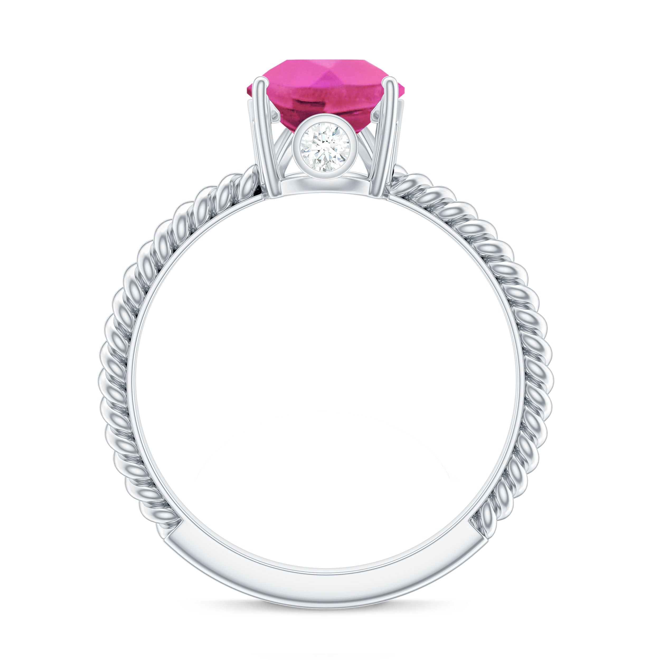 2.5 Carat Lab Created Pink Sapphire Teardrop Engagement Ring with Surprise Diamond