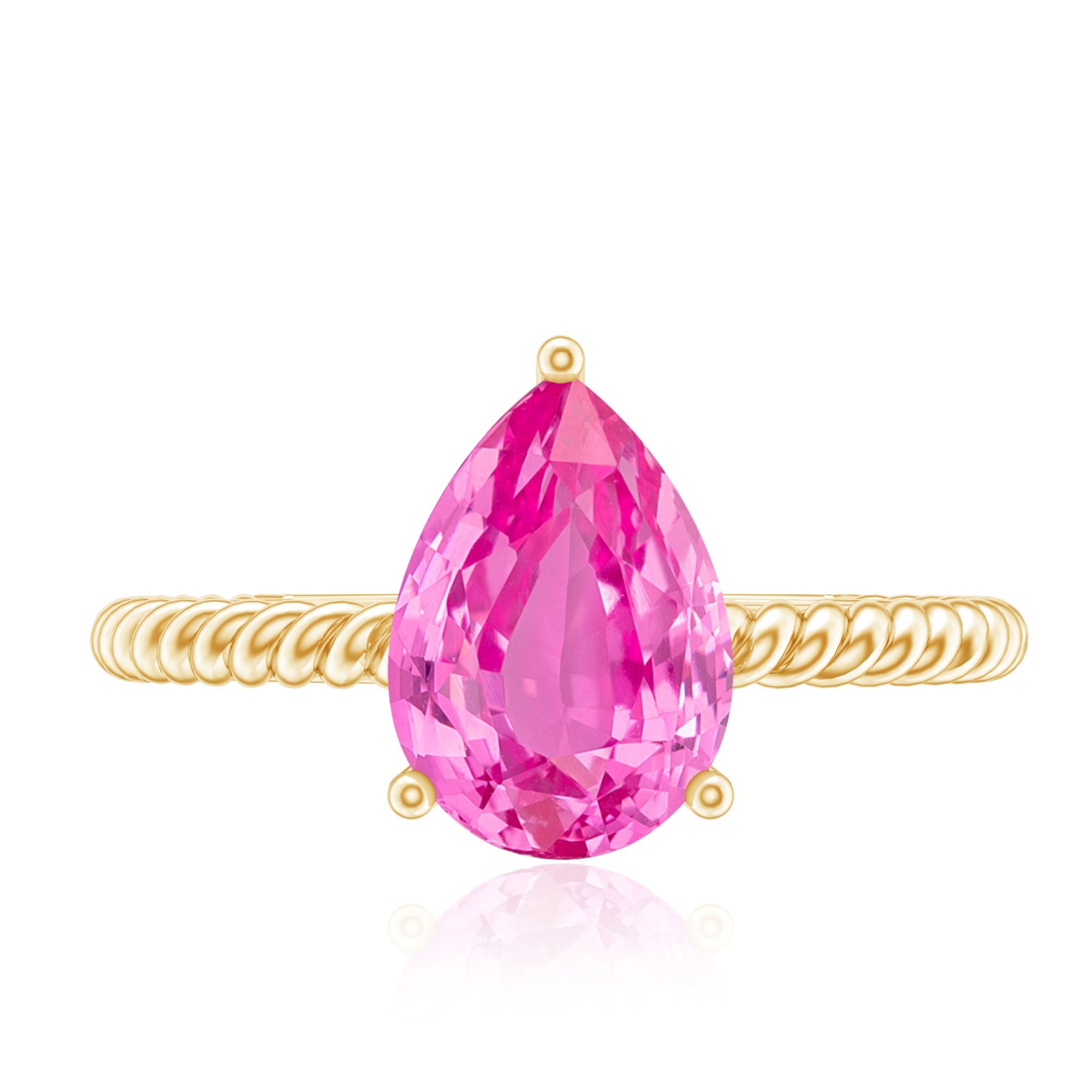 2.5 Carat Lab Created Pink Sapphire Teardrop Engagement Ring with Surprise Diamond